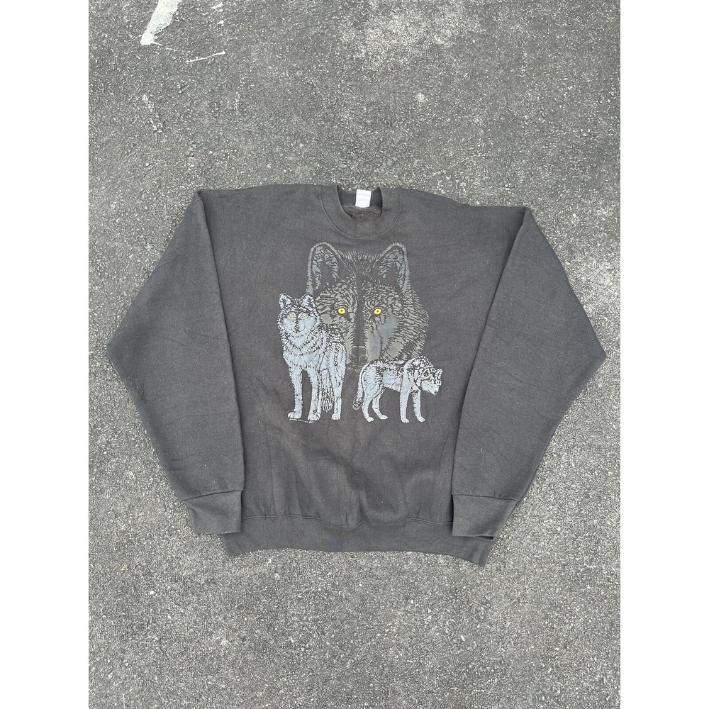 1995 Graphic Wolf Eyes Black Sweater Size XXL